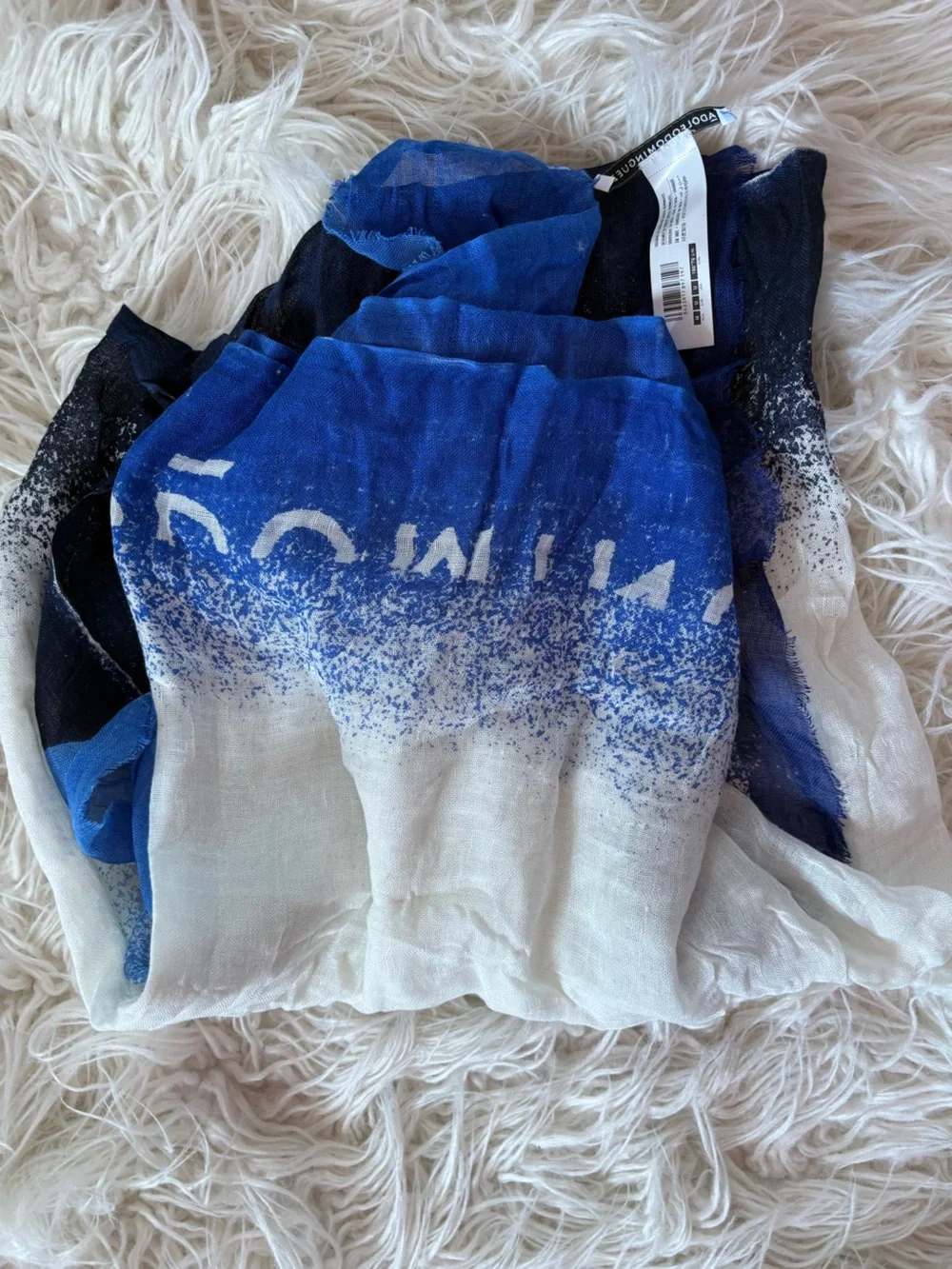 Adolfo Dominguez Linen Modal Blue Ombre Letter Scarf